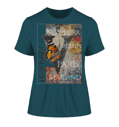 Motiv "plant based cities" - eng geschnittenes Damen Bio T-Shirt