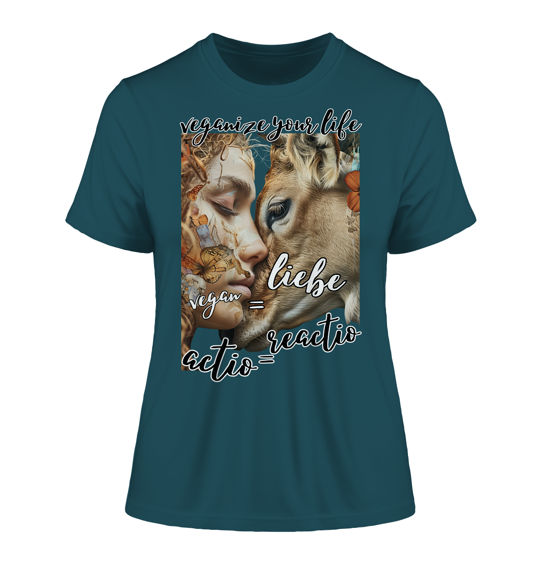 Motif "actio = reactio" - tight-fitting women's organic T-shirt