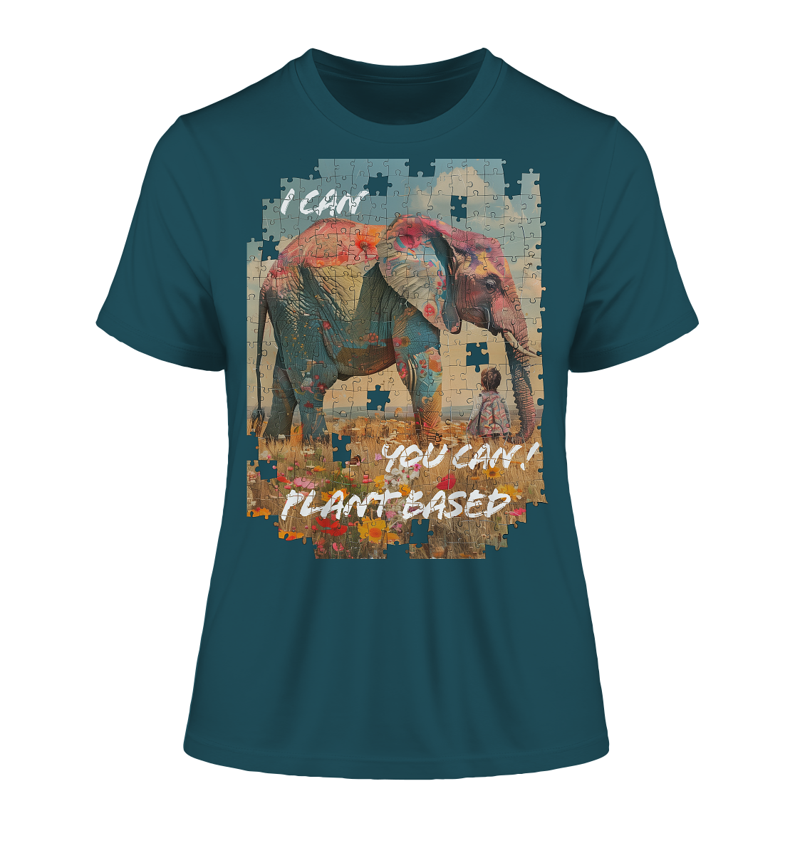 Motiv "plant based elephant" - eng geschnittenes, Bio Damen T-Shirt