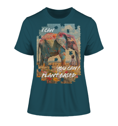 Motiv "plant based elephant" - eng geschnittenes, Bio Damen T-Shirt
