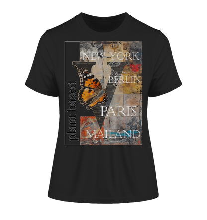 Motiv "plant based cities" - eng geschnittenes Damen Bio T-Shirt