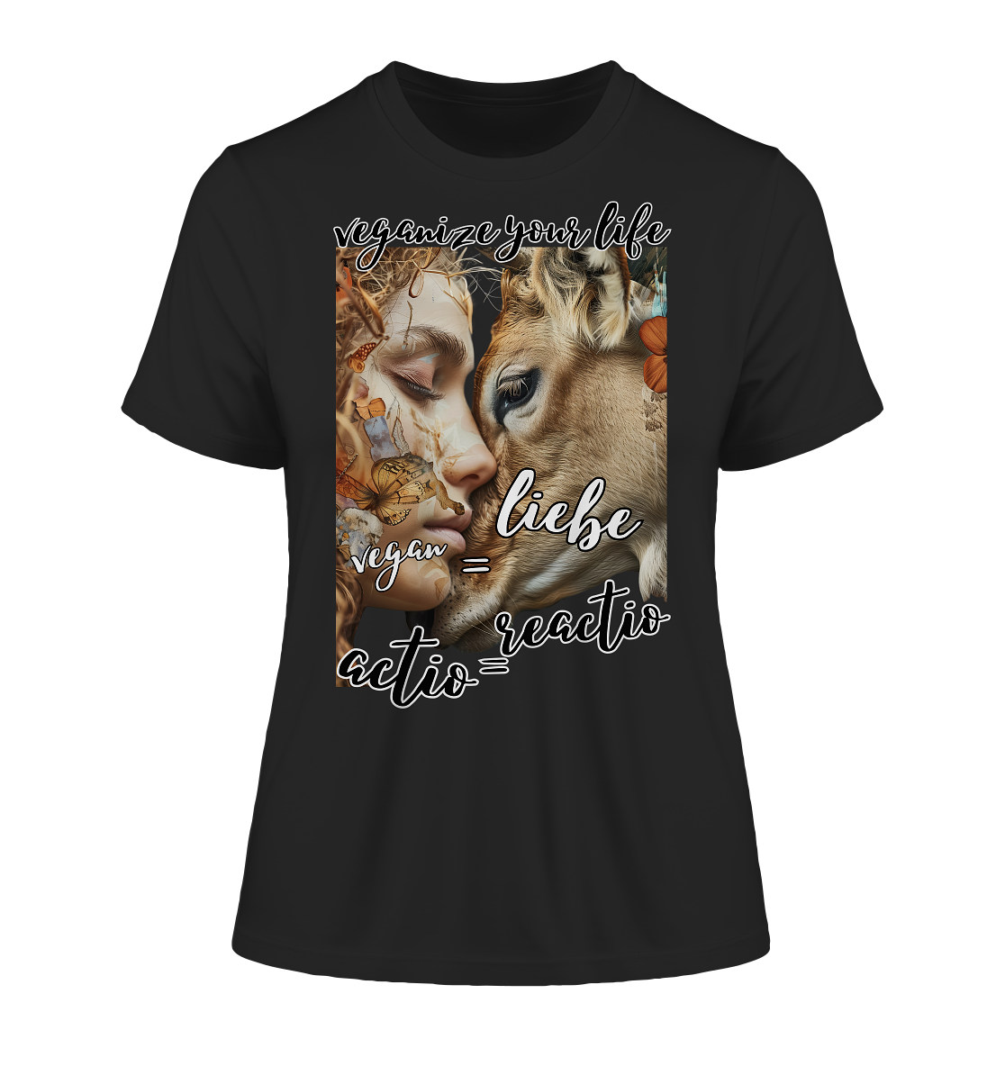 Motif "actio = reactio" - tight-fitting women's organic T-shirt