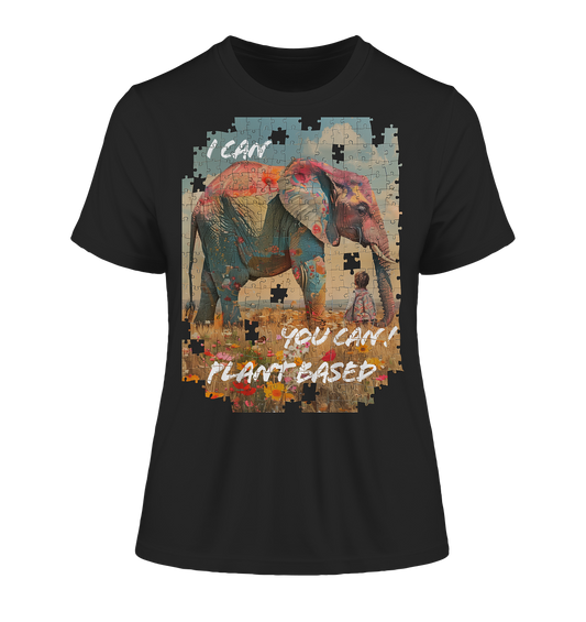 Motiv "plant based elephant" - eng geschnittenes, Bio Damen T-Shirt