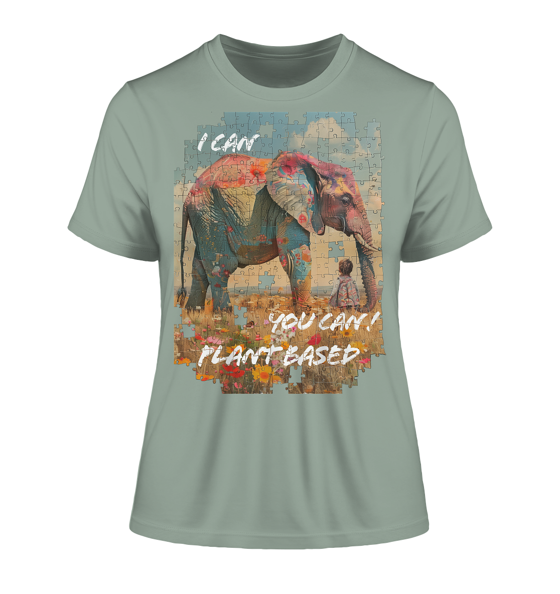 Motiv "plant based elephant" - eng geschnittenes, Bio Damen T-Shirt