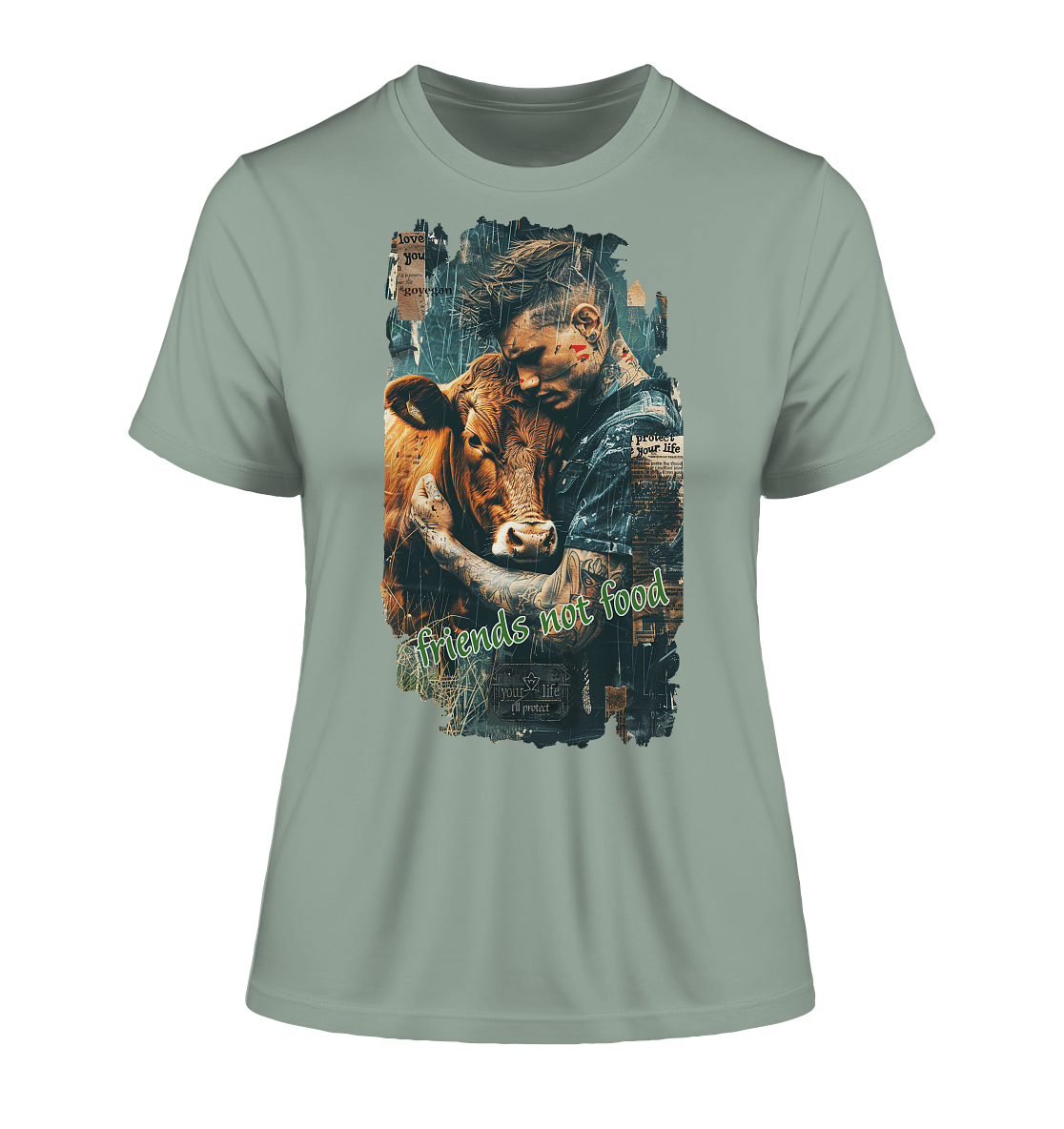 Motiv "friends not food" - eng geschnittenes Damen Bio T-Shirt