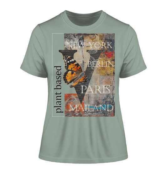 Motiv "plant based cities" - eng geschnittenes Damen Bio T-Shirt