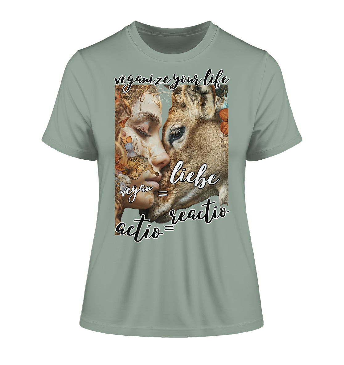 Motif "actio = reactio" - tight-fitting women's organic T-shirt