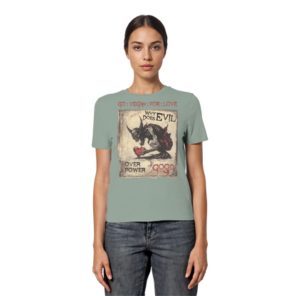vegwear "why does evil" - eng geschnittenes Damen Bio T-Shirt