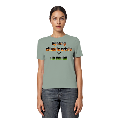 vegwear "fighting climate cirsis" - eng geschnittenes Damen Bio T-Shirt vegan & klimafreundlich