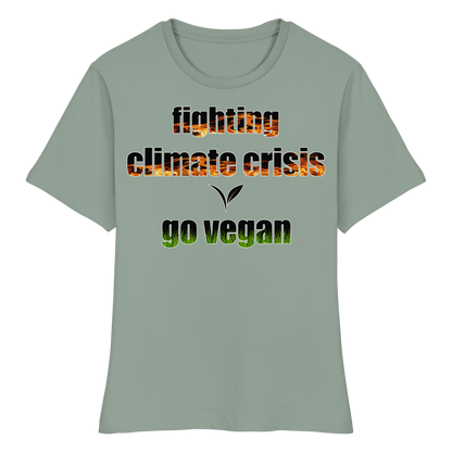 vegwear "fighting climate cirsis" - eng geschnittenes Damen Bio T-Shirt vegan & klimafreundlich