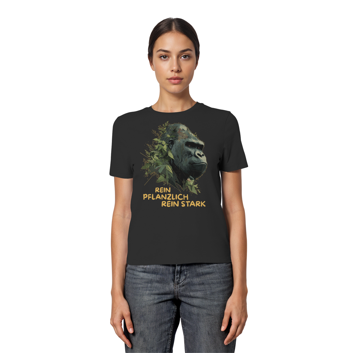 vegwear "Gorilla, rein pflanzlich rein stark" - eng geschnittenes Damen T-Shirt, bio vegan