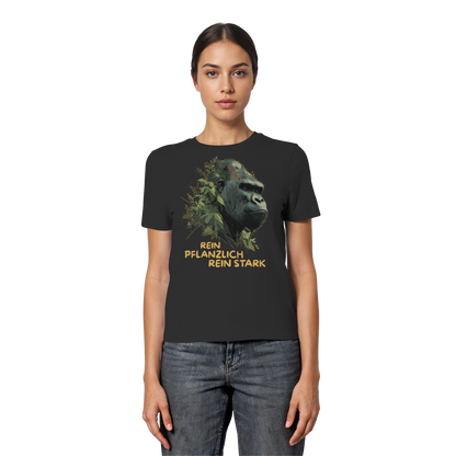 vegwear "Gorilla, rein pflanzlich rein stark" - eng geschnittenes Damen T-Shirt, bio vegan