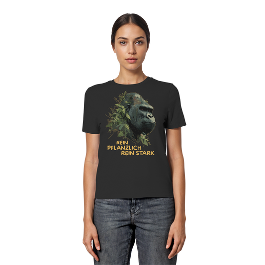 vegwear "Gorilla, rein pflanzlich rein stark" - eng geschnittenes Damen T-Shirt, bio vegan