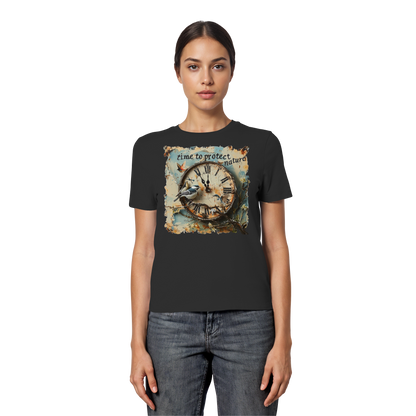 vegwear "time to protect nature" - eng geschnittenes Damen T-Shirt, nachhaltige Mode
