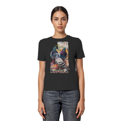 vegwear "respect our life - Tauben" - eng geschnittenes Damen Bio T-Shirt