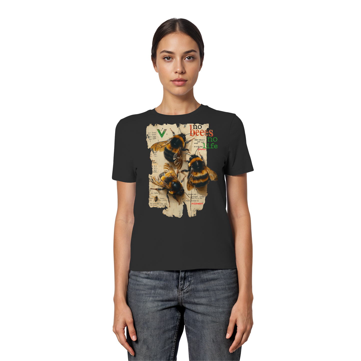 vegwear "no bees no life" - eng geschnittenes Damen T-Shirt, bio, vegan