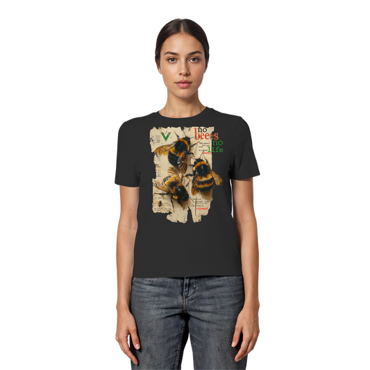 vegwear "no bees no life" - eng geschnittenes Damen T-Shirt, bio, vegan