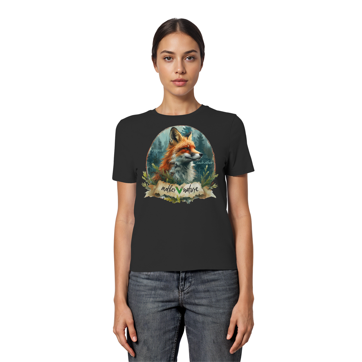 vegwear "respect each other" - eng geschnittenes Damen T-Shirt, bio, vegan