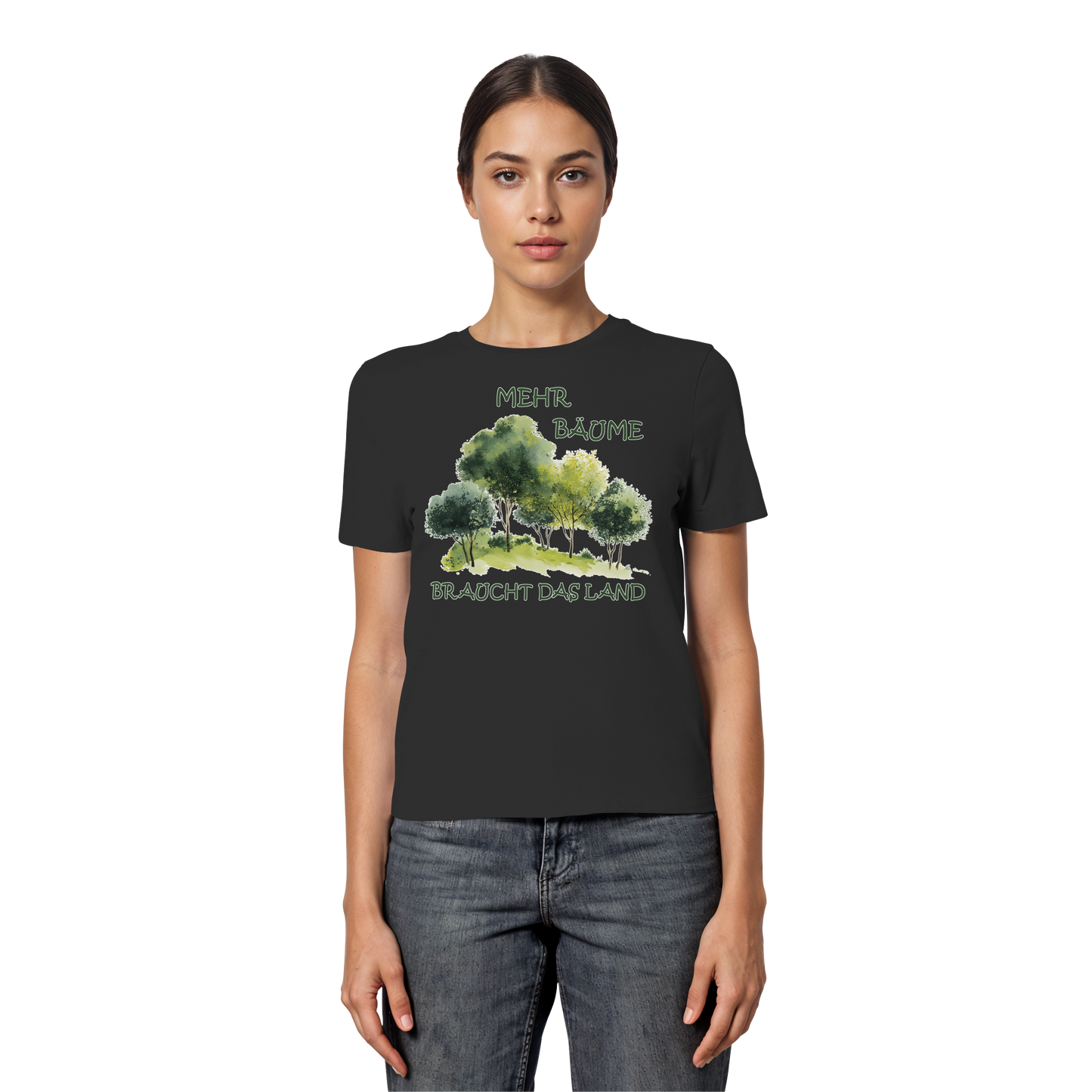 vegwear "mehr Bäume braucht das Land" - eng geschnittenes Damen Bio T-Shirt, vegan, fair, nachhaltig