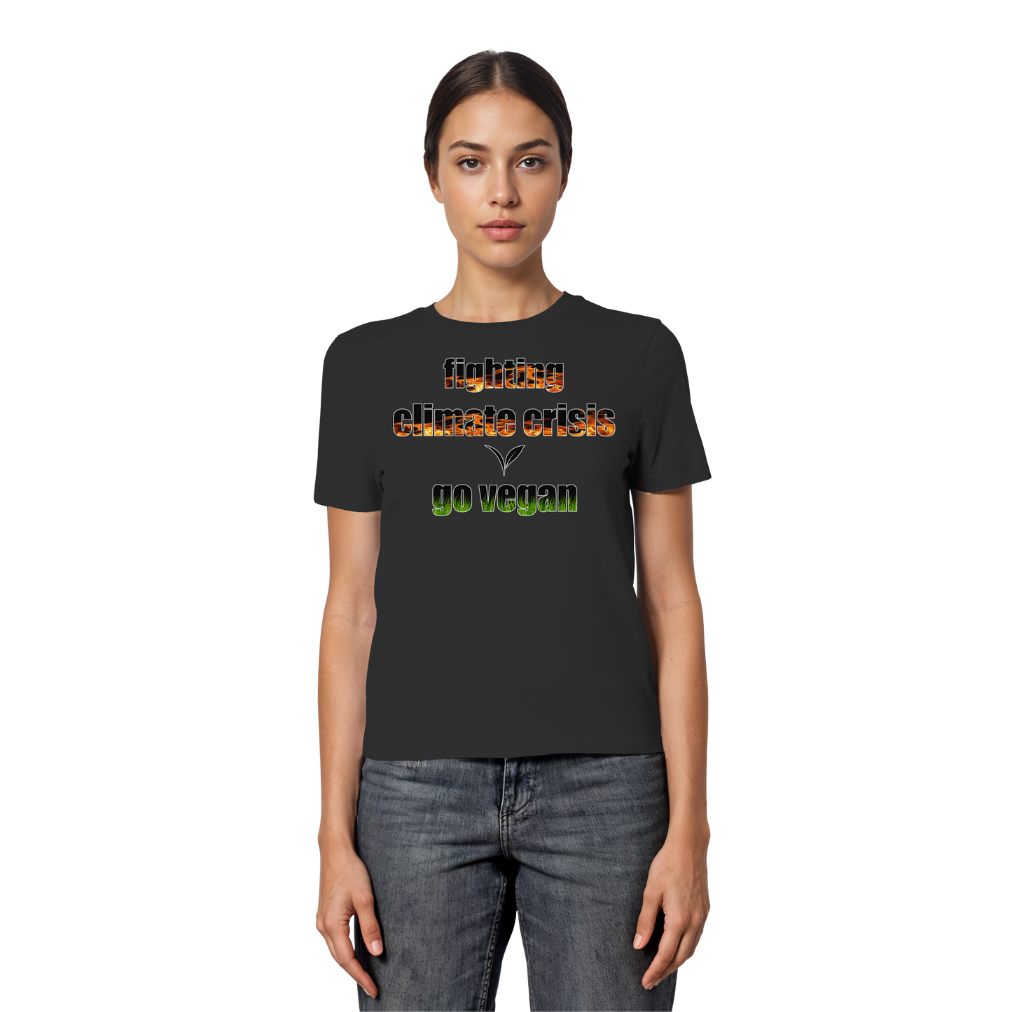 vegwear "fighting climate cirsis" - eng geschnittenes Damen Bio T-Shirt vegan & klimafreundlich