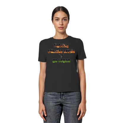 vegwear "fighting climate cirsis" - eng geschnittenes Damen Bio T-Shirt vegan & klimafreundlich