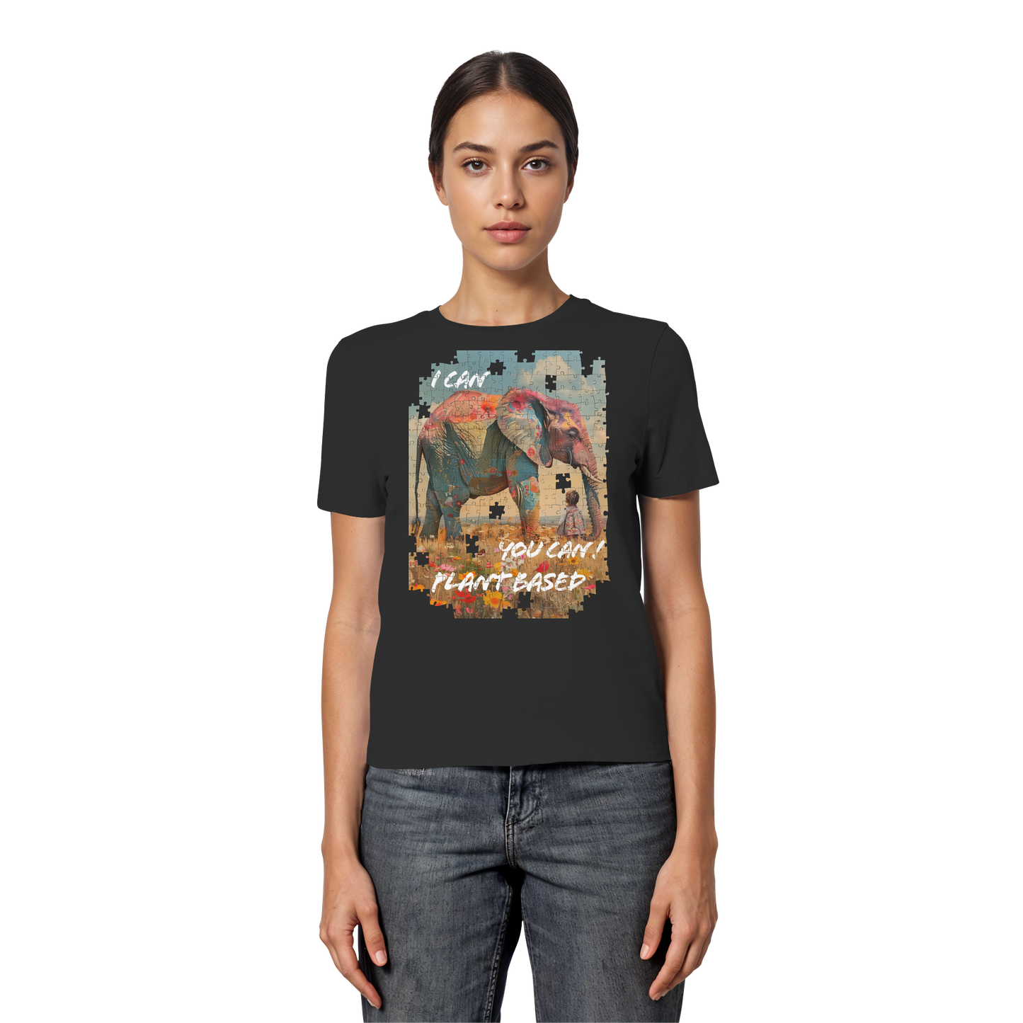 vegwear "I can you can"- eng geschnittenes Damen T-Shirt, bio, vegan