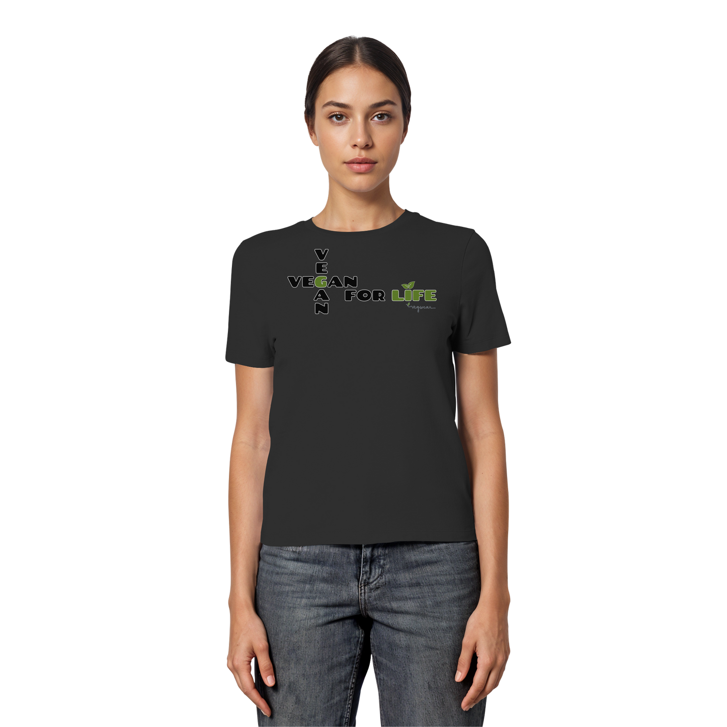 vegwear "vegan for life" - eng geschnittenes Damen T-Shirt, bio vegan fair