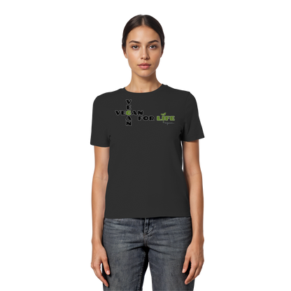 vegwear "vegan for life" - eng geschnittenes Damen T-Shirt, bio vegan fair