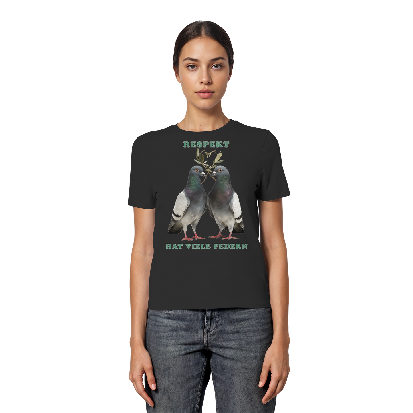 vegwear "Respekt hat viele Federn" - eng geschnittenes Damen T-Shirt