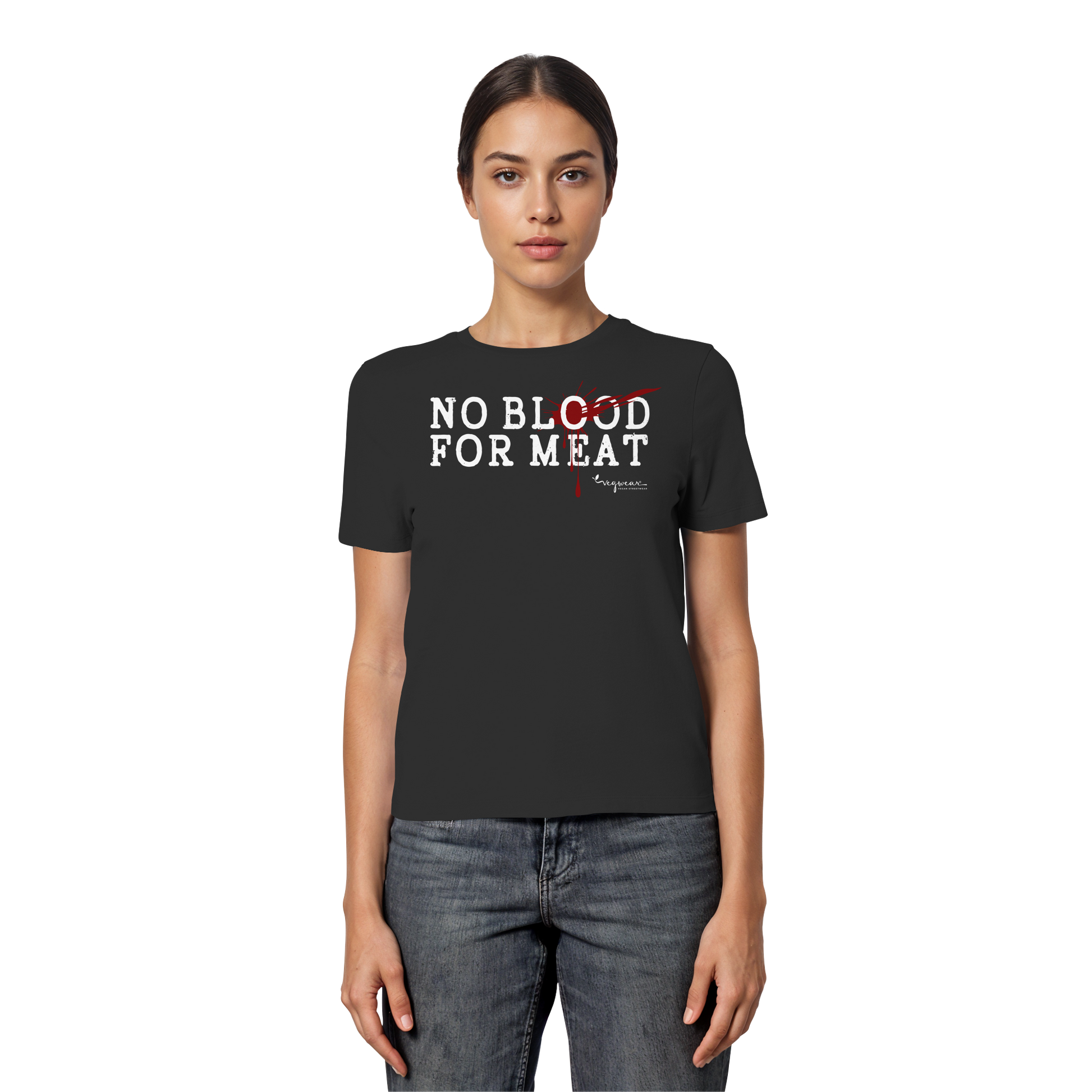 Kurzarm-T-Shirt für Damen: 'no blood for meat' T-Shirt | vegwear