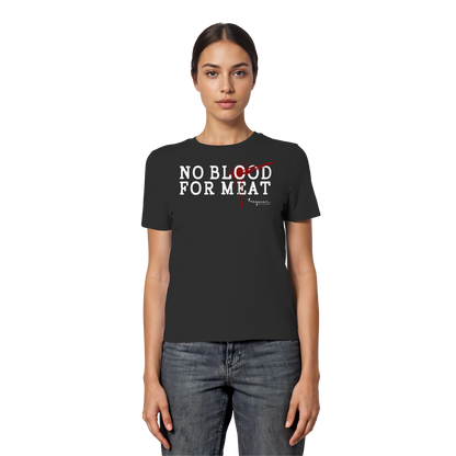 Kurzarm-T-Shirt für Damen: 'no blood for meat' T-Shirt | vegwear