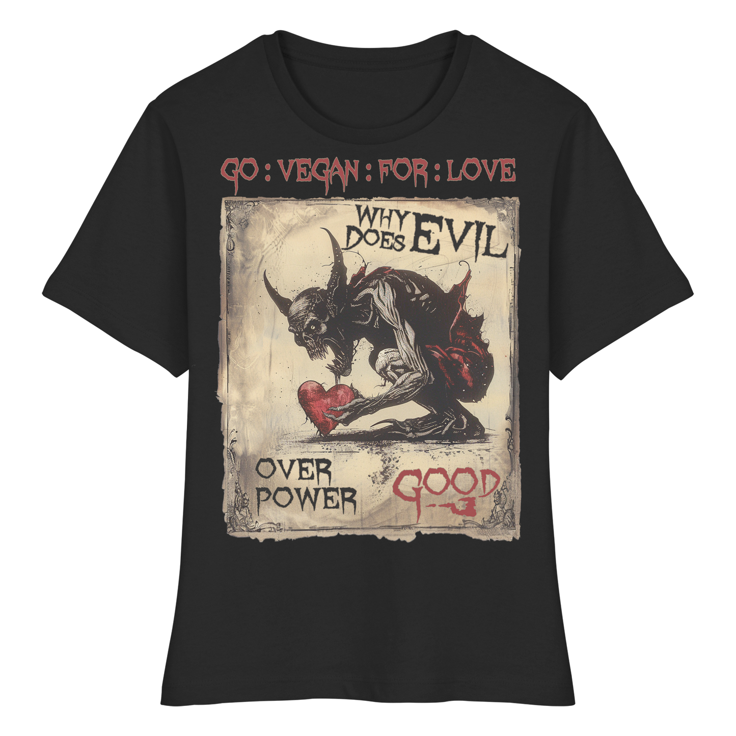 vegwear "why does evil" - eng geschnittenes Damen Bio T-Shirt