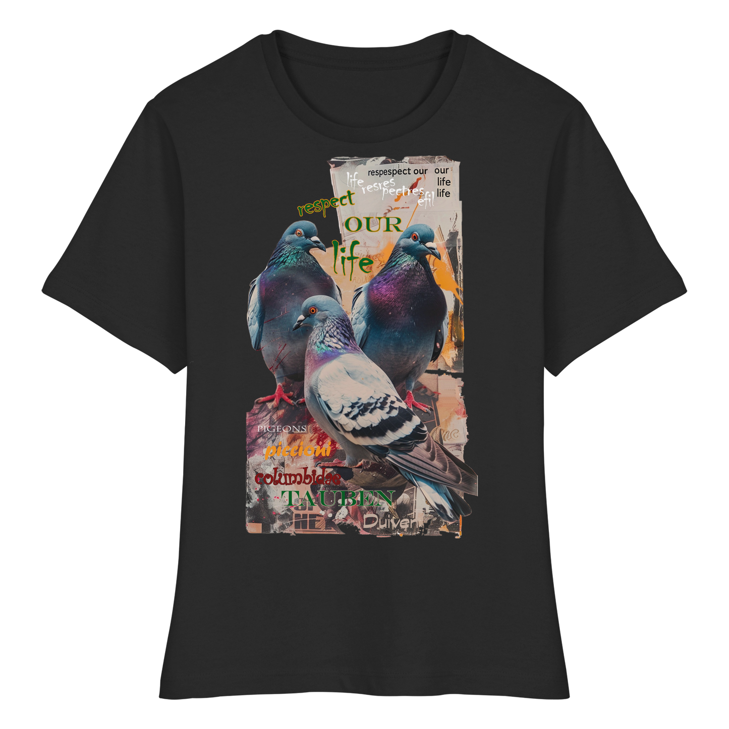 vegwear "respect our life - Tauben" - eng geschnittenes Damen Bio T-Shirt