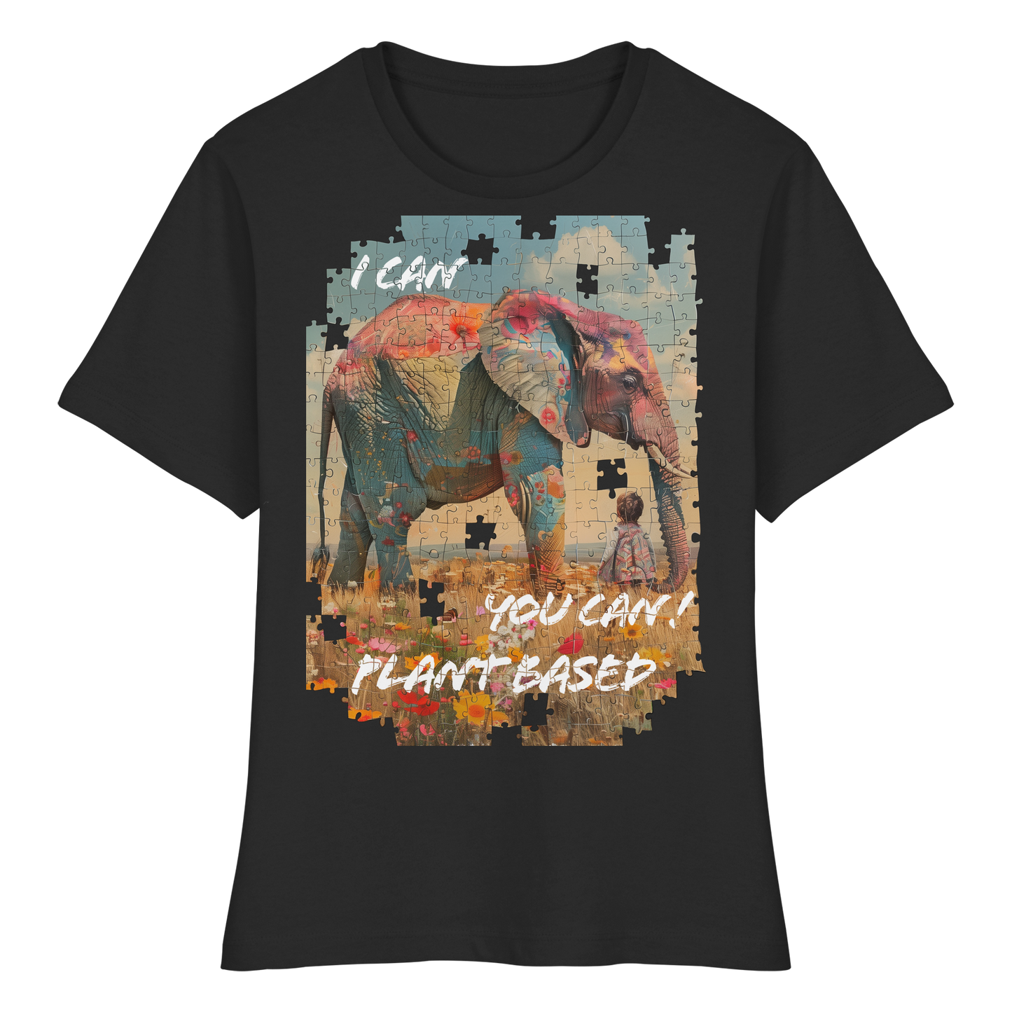 vegwear "I can you can"- eng geschnittenes Damen T-Shirt, bio, vegan