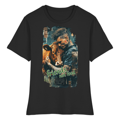 vegwear "friends not food" - eng geschnittenes Damen T-Shirt, bio, vegan