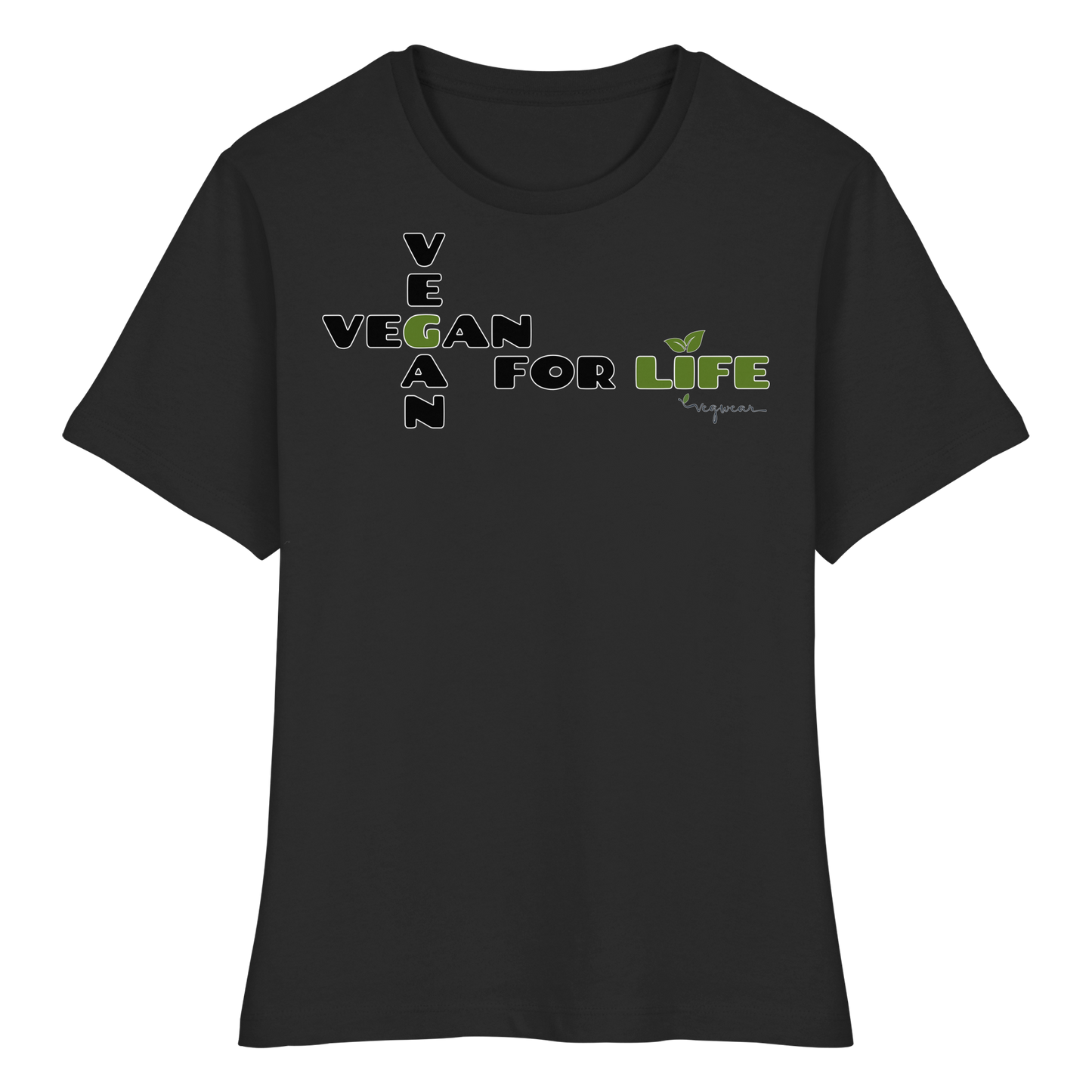 vegwear "vegan for life" - eng geschnittenes Damen T-Shirt, bio vegan fair