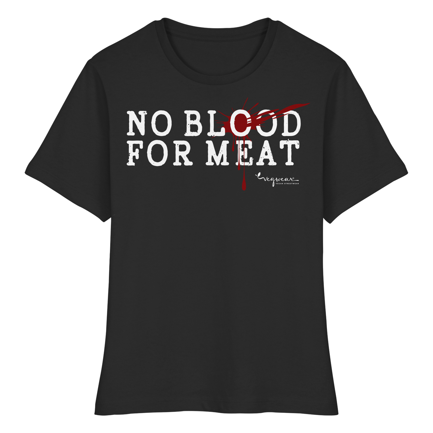 Kurzarm-T-Shirt für Damen: 'no blood for meat' T-Shirt | vegwear