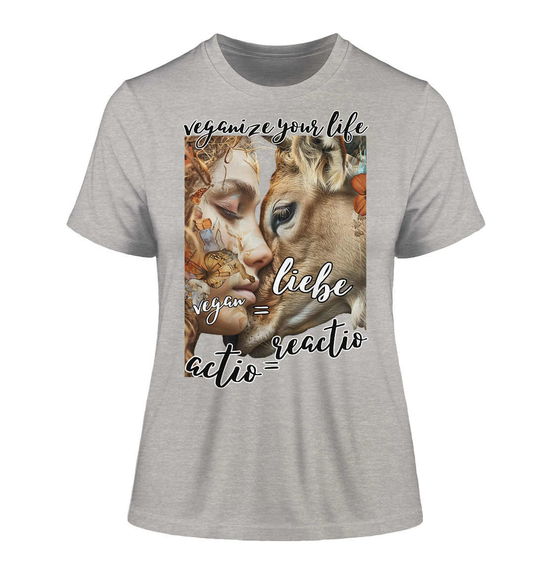 Motif "actio = reactio" - tight-fitting women's organic T-shirt