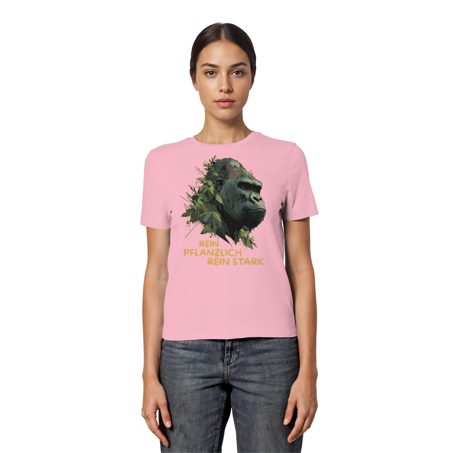 vegwear "Gorilla, rein pflanzlich rein stark" - eng geschnittenes Damen T-Shirt, bio vegan