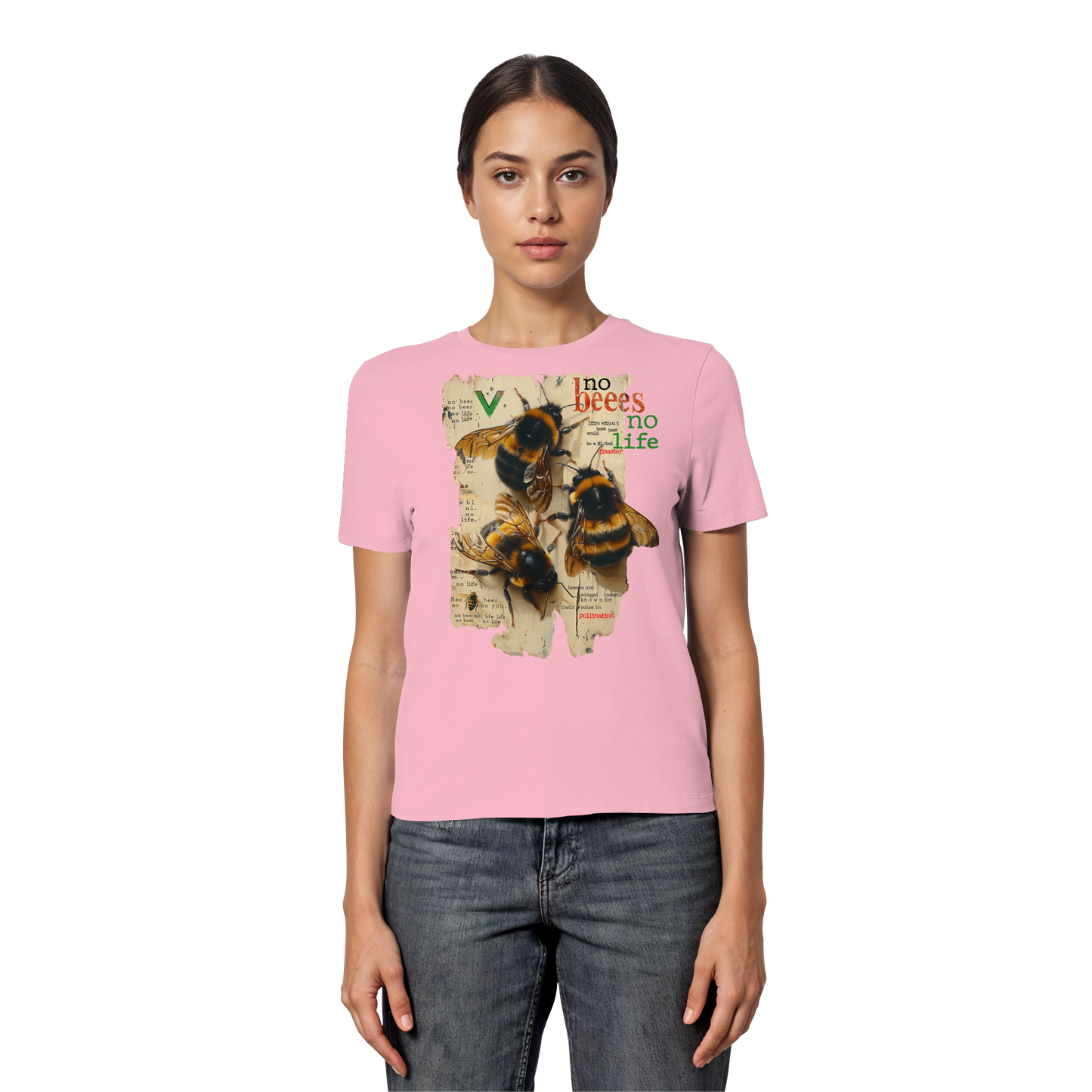 vegwear "no bees no life" - eng geschnittenes Damen T-Shirt, bio, vegan