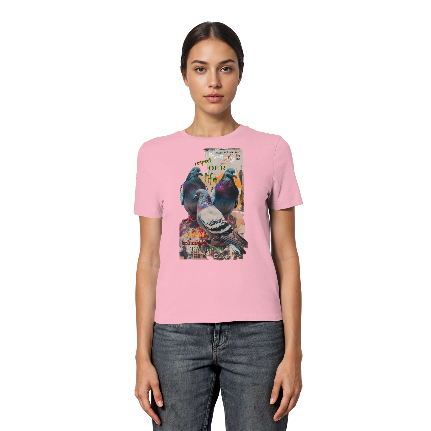 vegwear "respect our life - Tauben" - eng geschnittenes Damen Bio T-Shirt