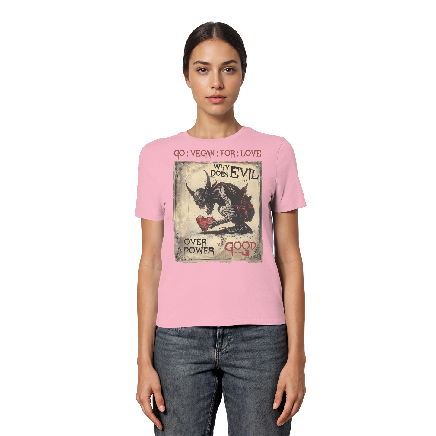 vegwear "why does evil" - eng geschnittenes Damen Bio T-Shirt