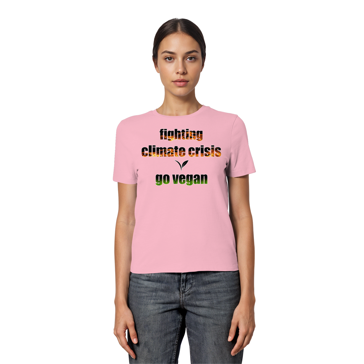 vegwear "fighting climate cirsis" - eng geschnittenes Damen Bio T-Shirt vegan & klimafreundlich