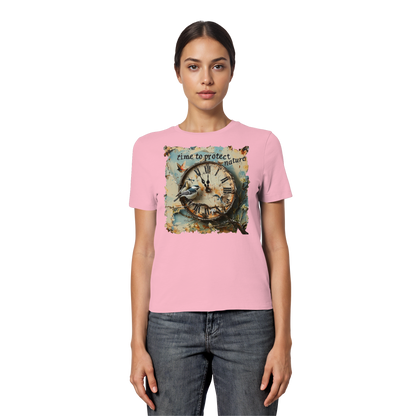 vegwear "time to protect nature" - eng geschnittenes Damen T-Shirt, nachhaltige Mode