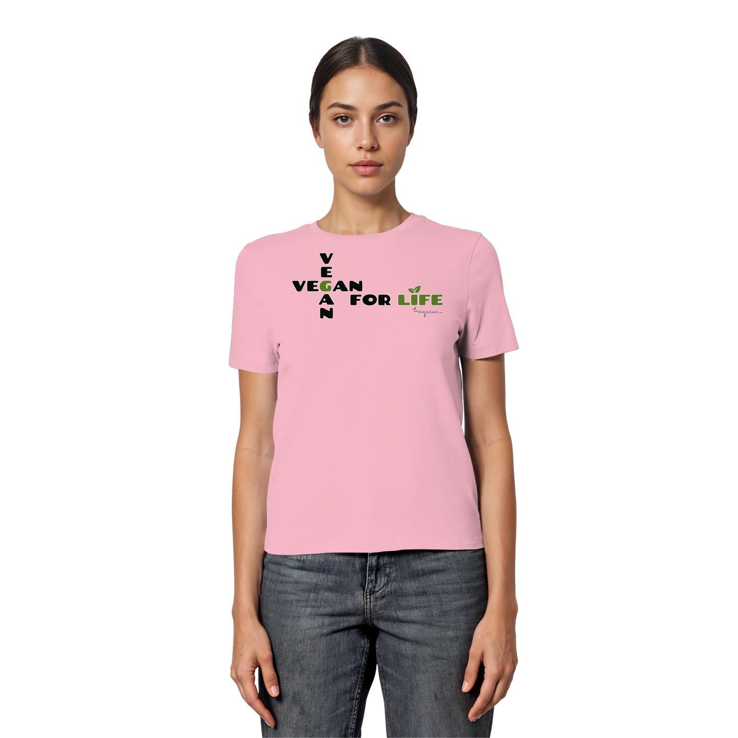 vegwear "vegan for life" - eng geschnittenes Damen T-Shirt, bio vegan fair