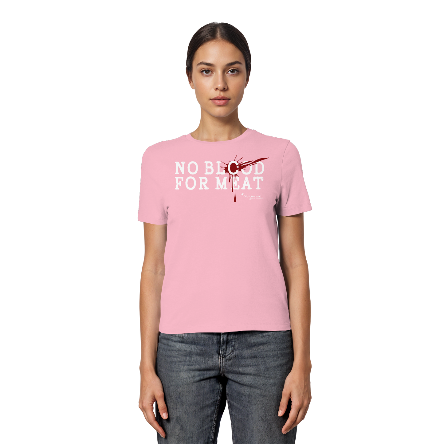 Kurzarm-T-Shirt für Damen: 'no blood for meat' T-Shirt | vegwear
