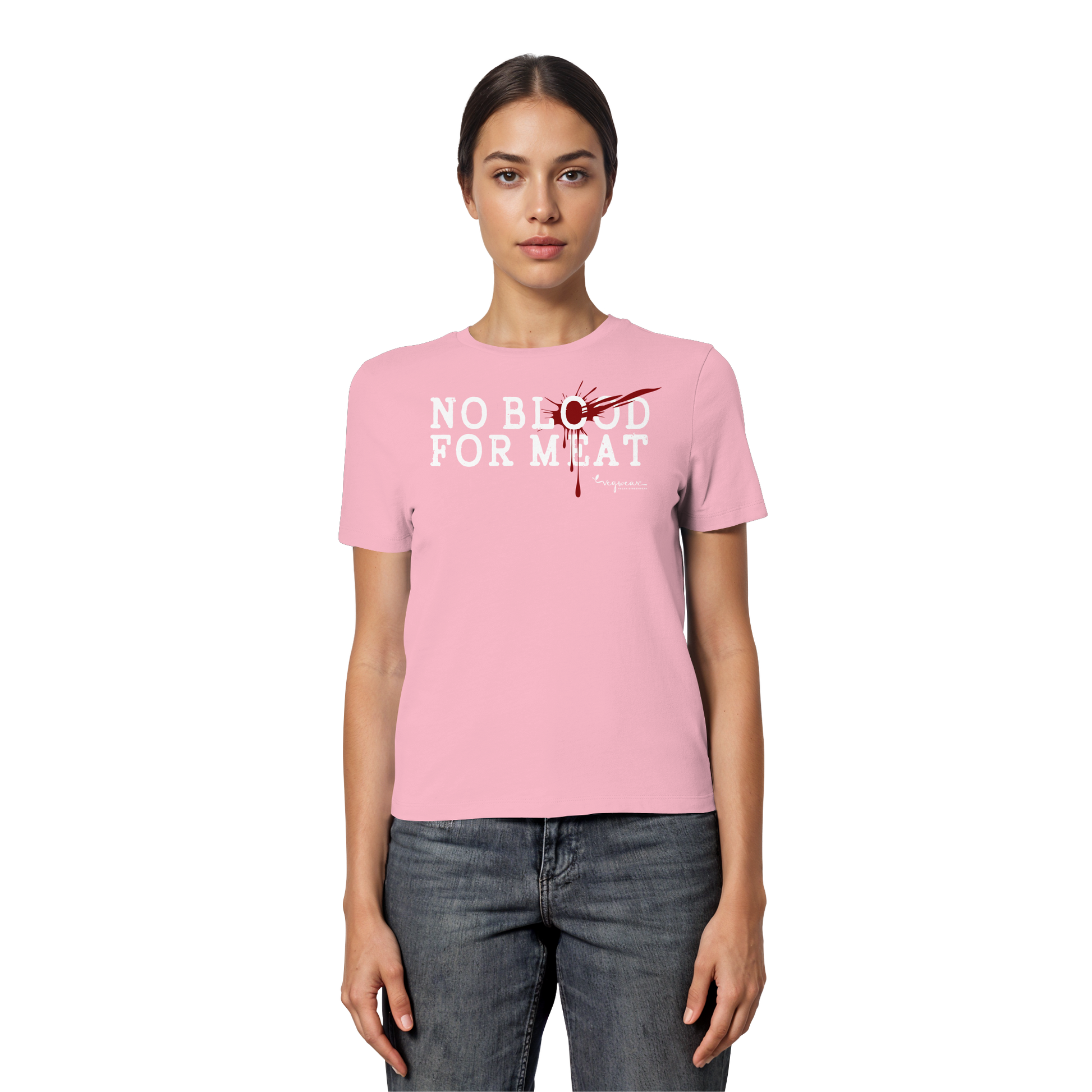 Kurzarm-T-Shirt für Damen: 'no blood for meat' T-Shirt | vegwear