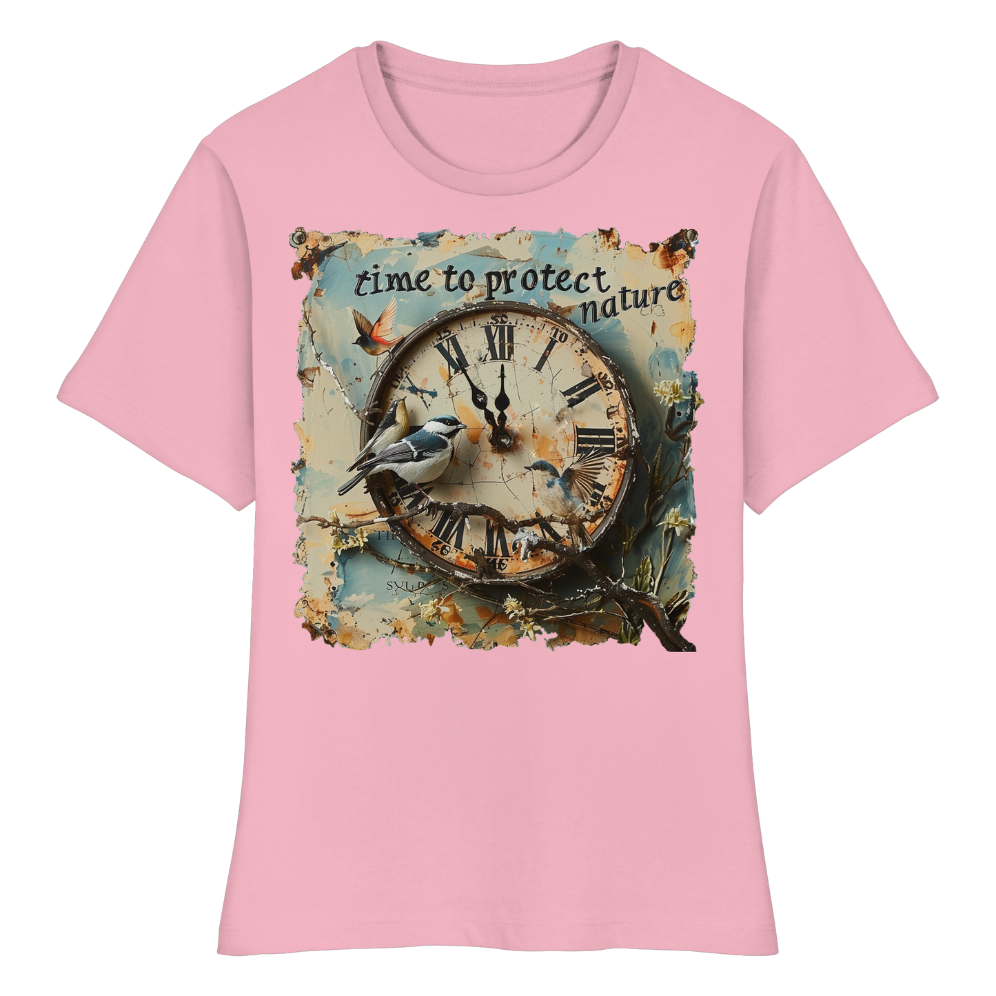 vegwear "time to protect nature" - eng geschnittenes Damen T-Shirt, nachhaltige Mode
