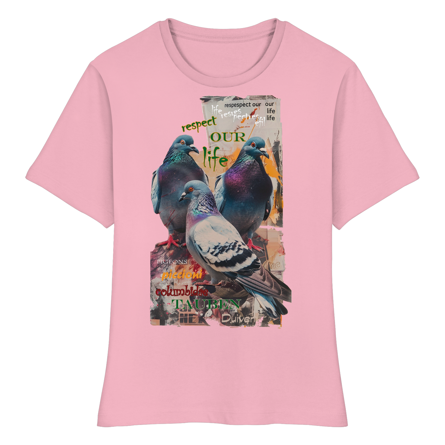 vegwear "respect our life - Tauben" - eng geschnittenes Damen Bio T-Shirt