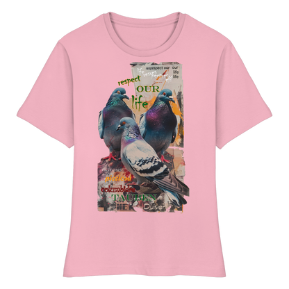 vegwear "respect our life - Tauben" - eng geschnittenes Damen Bio T-Shirt
